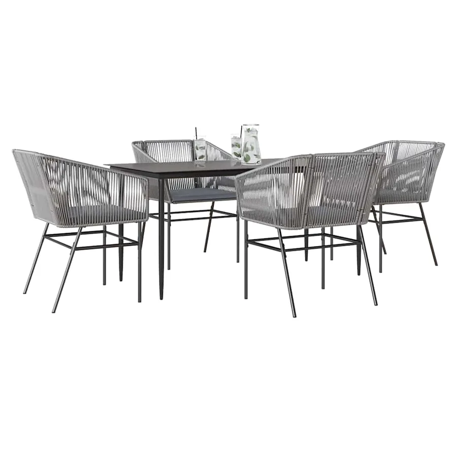 Ensemble à manger jardin coussins 5 pcs gris poly rotin verre
