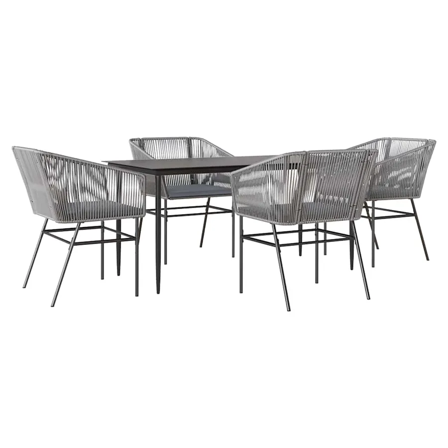 Ensemble à manger jardin coussins 5 pcs gris poly rotin verre - 2