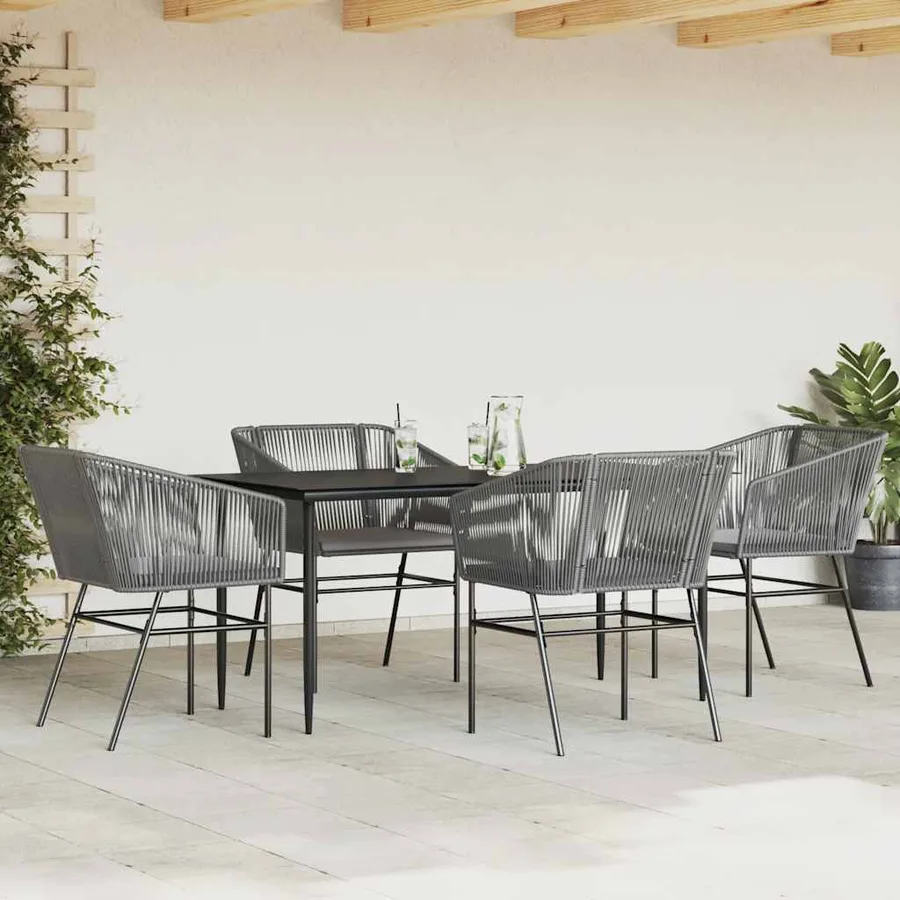 Ensemble à manger jardin coussins 5 pcs gris poly rotin verre - 3