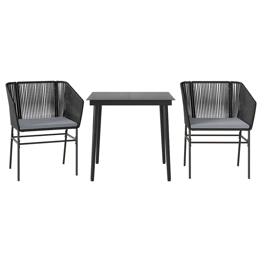 Ensemble à manger de jardin et coussins 3 pcs noir rotin verre - 2