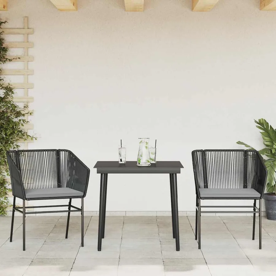 Ensemble à manger de jardin et coussins 3 pcs noir rotin verre - 3