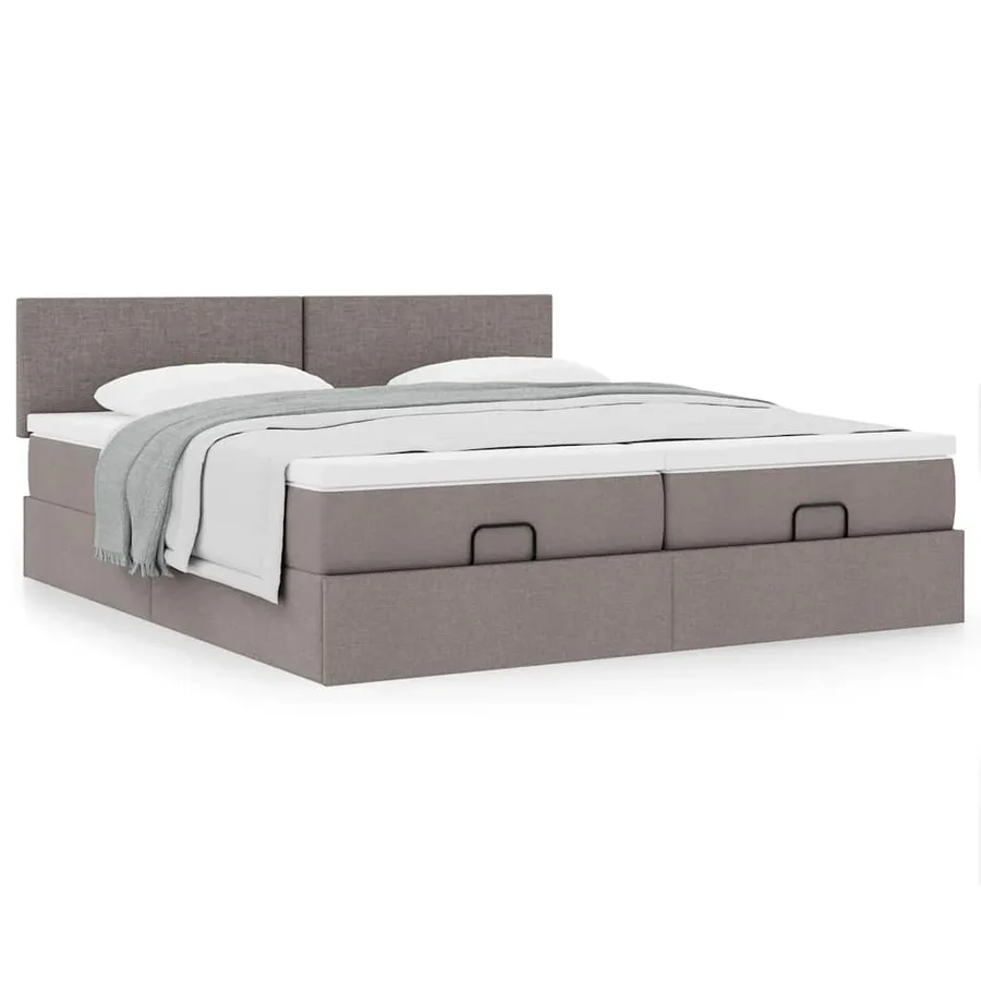 Cadre de lit ottoman avec matelas taupe 200x200cm tissu - 4