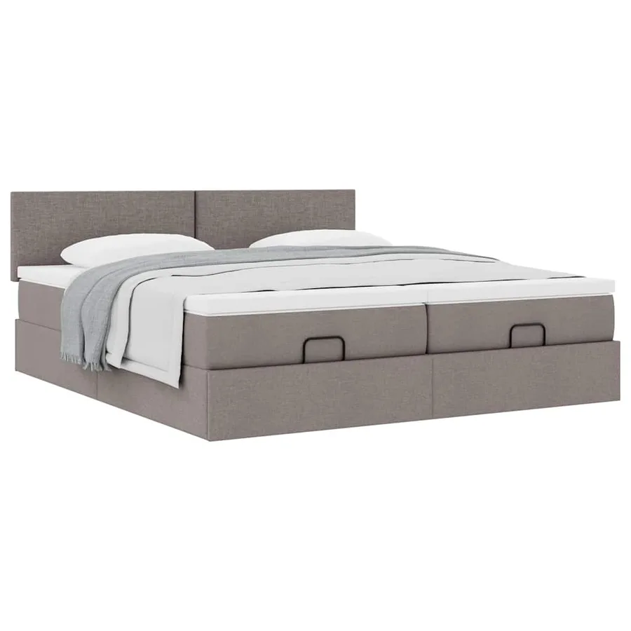 Cadre de lit ottoman avec matelas taupe 200x200cm tissu - 5