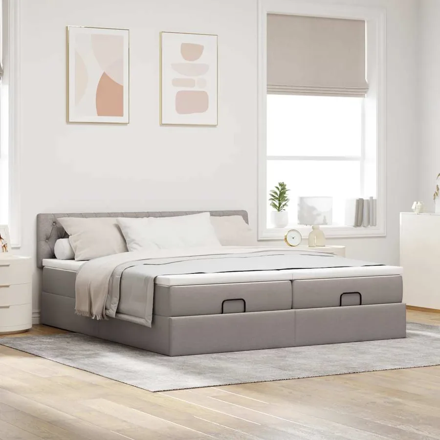 Cadre de lit ottoman avec matelas taupe 200x200cm tissu - 4