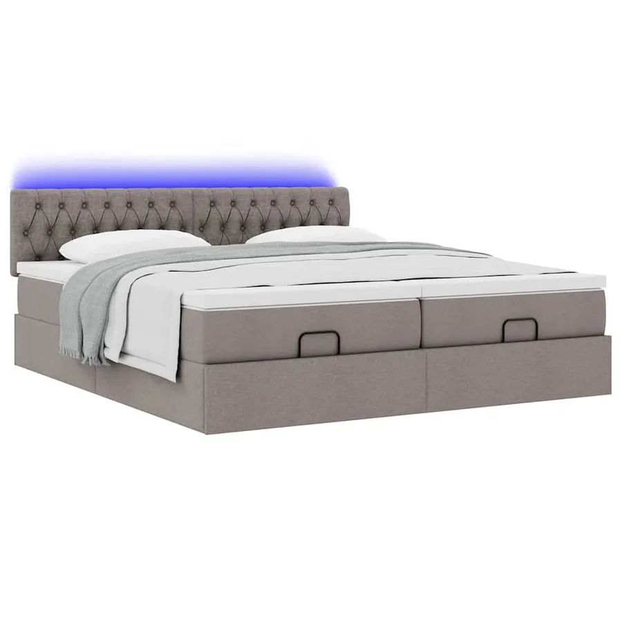 Cadre de lit ottoman avec matelas taupe 200x200cm tissu - 6