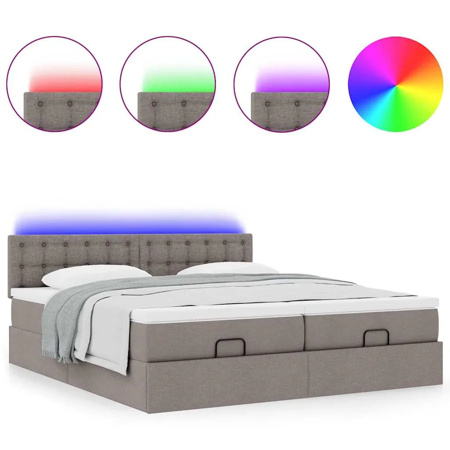 Cadre de lit ottoman avec matelas taupe 200x200cm tissu - 5