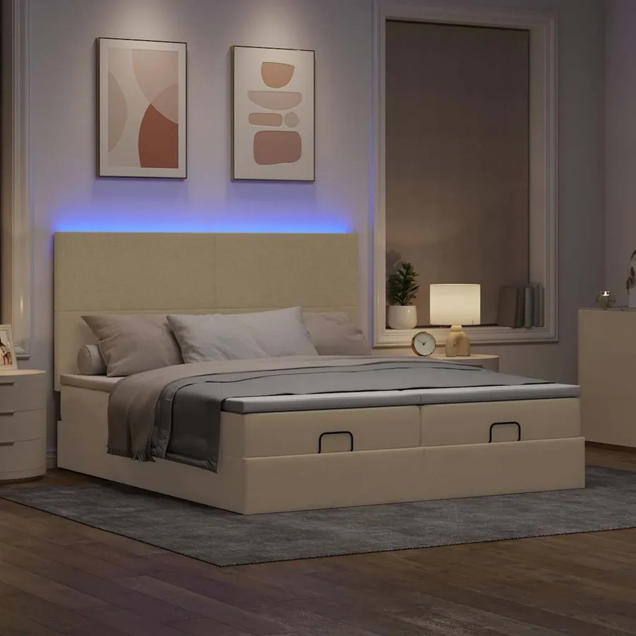 Cadre de lit ottoman avec matelas crème 200x200cm tissu - 3