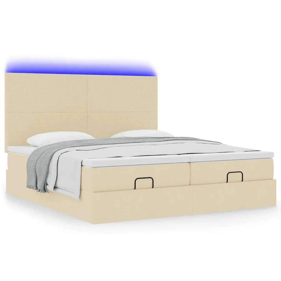 Cadre de lit ottoman avec matelas crème 200x200cm tissu - 6