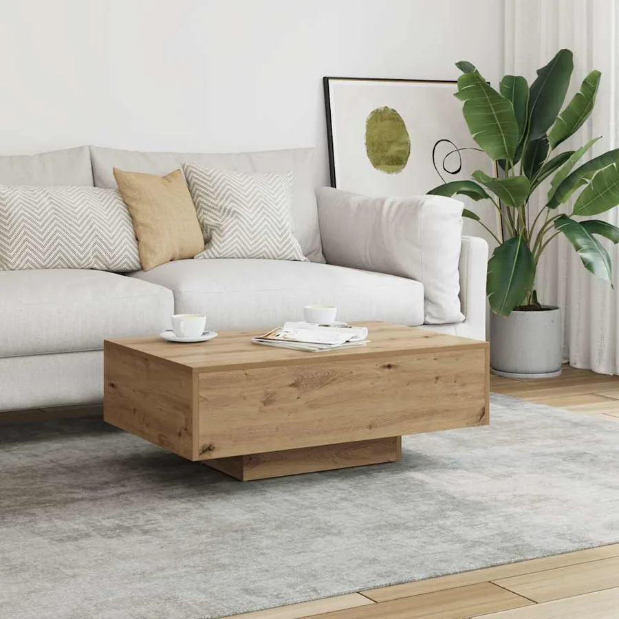 Table basse chêne artisanal 85x55x31 cm bois d'ingénierie