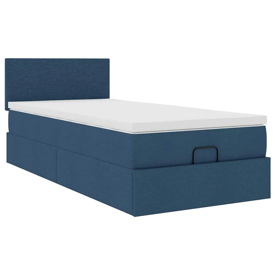 Lit ottoman avec matelas bleu 100x200 cm tissu - 6