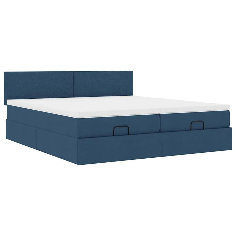 Cadre de lit ottoman avec matelas bleu 200x200cm tissu - 6