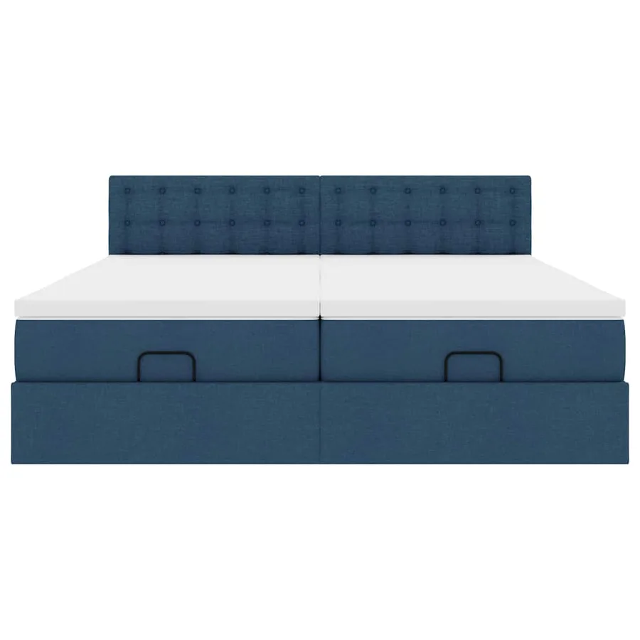Cadre de lit ottoman avec matelas bleu 200x200cm tissu - 7