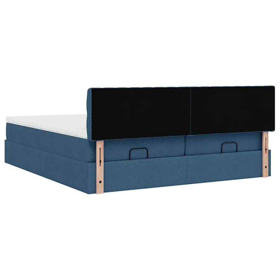 Cadre de lit ottoman avec matelas bleu 200x200cm tissu - 11