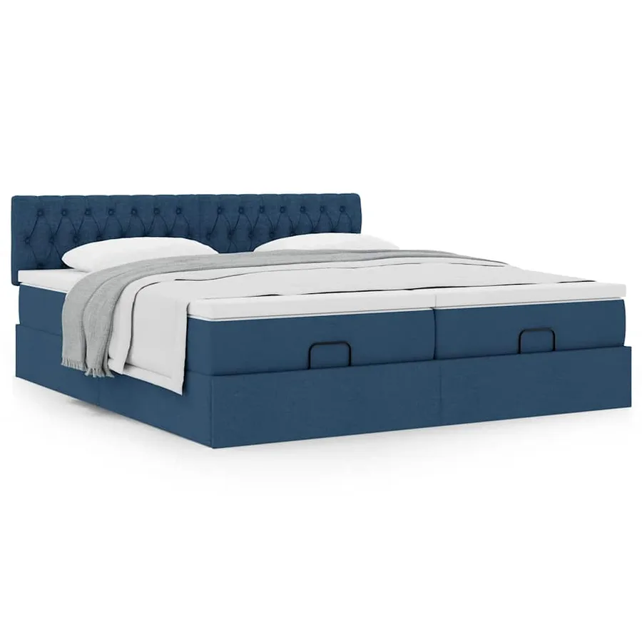 Cadre de lit ottoman avec matelas bleu 200x200cm tissu - 4