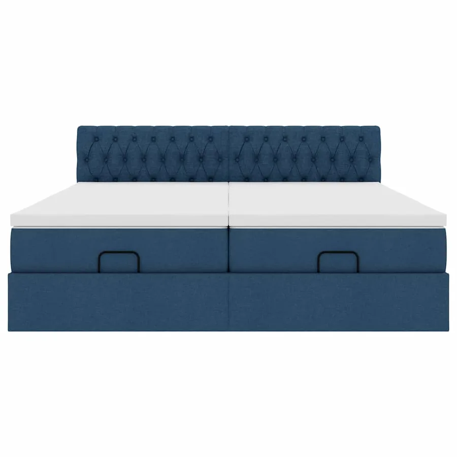Cadre de lit ottoman avec matelas bleu 200x200cm tissu - 7