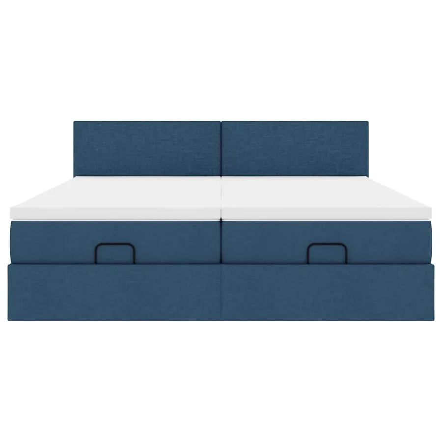Cadre de lit ottoman avec matelas bleu 200x200cm tissu - 7