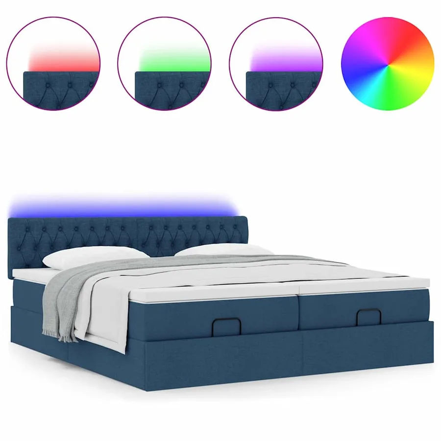 Cadre de lit ottoman avec matelas bleu 200x200cm tissu - 5