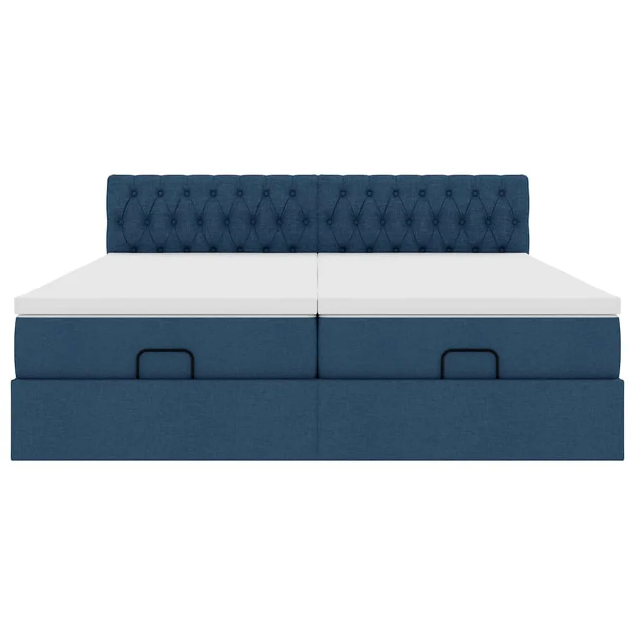 Cadre de lit ottoman avec matelas bleu 200x200cm tissu - 8