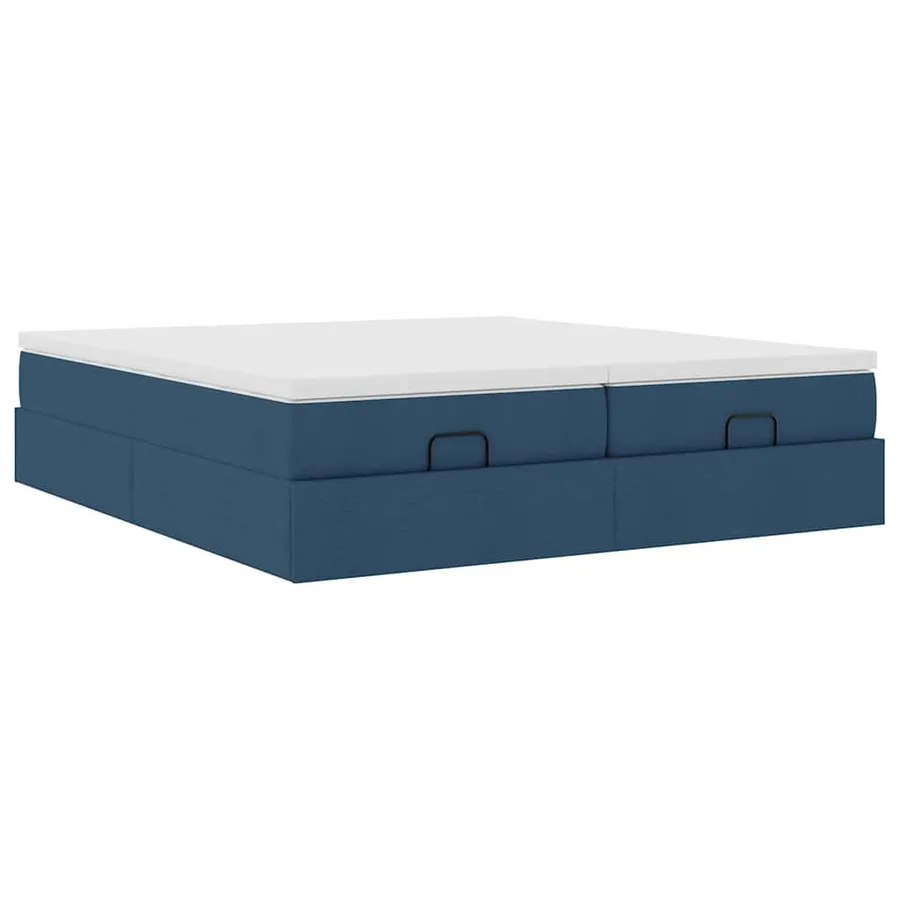 Cadre de lit ottoman avec matelas bleu 200x200cm tissu - 10