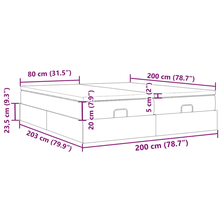 Cadre de lit ottoman avec matelas bleu 200x200cm tissu - 17