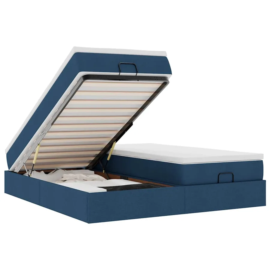 Cadre de lit ottoman avec matelas bleu 200x200cm tissu - 2