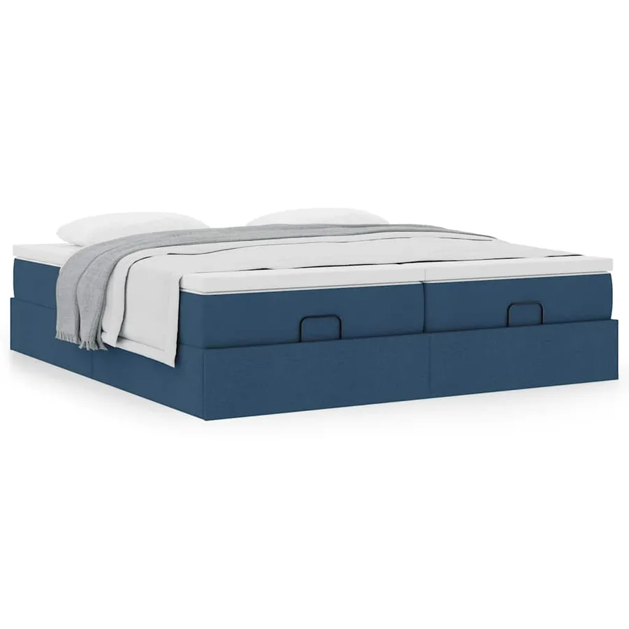 Cadre de lit ottoman avec matelas bleu 200x200cm tissu - 4