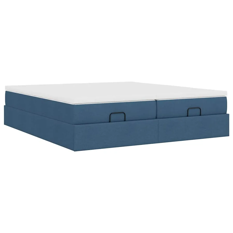 Cadre de lit ottoman avec matelas bleu 200x200cm tissu - 6
