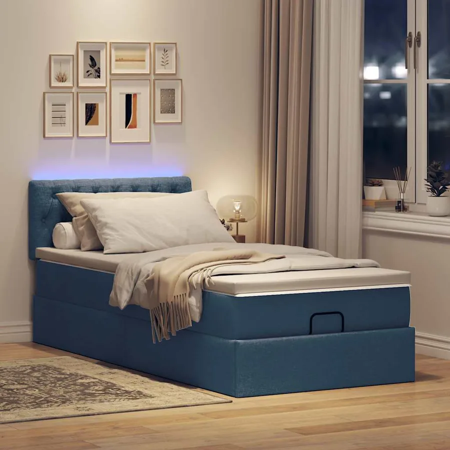 Lit ottoman avec matelas et LED Bleu 100x200 cm Tissu - 3