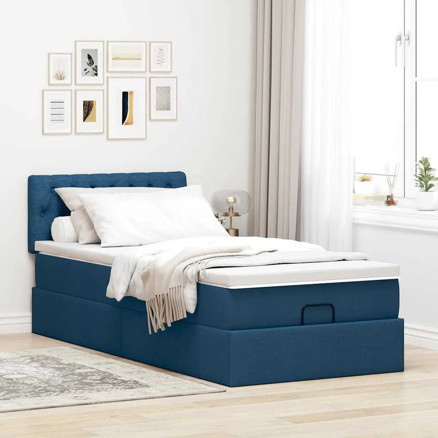 Lit ottoman avec matelas et LED Bleu 100x200 cm Tissu - 4