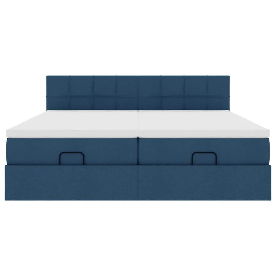 Cadre de lit ottoman avec matelas bleu 200x200cm tissu - 8