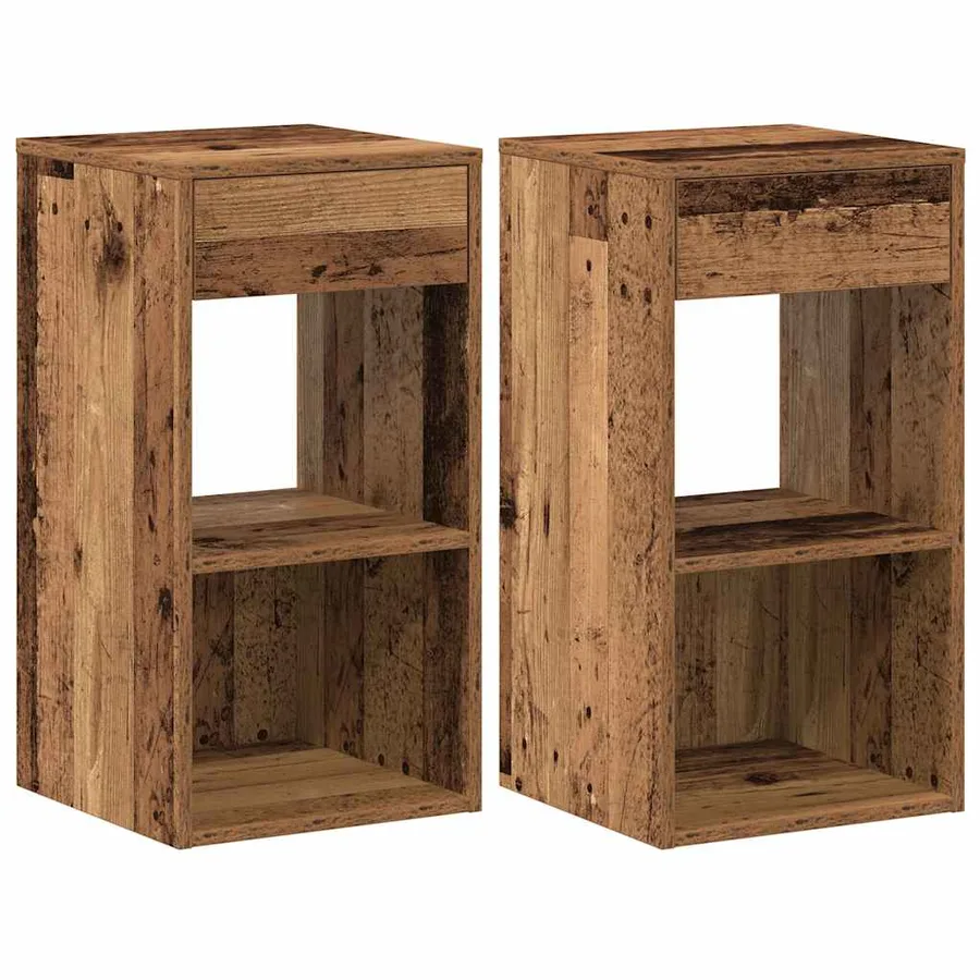 Tables de chevet avec tiroir 2 pcs vieux bois 35x34x66,5 cm - 2