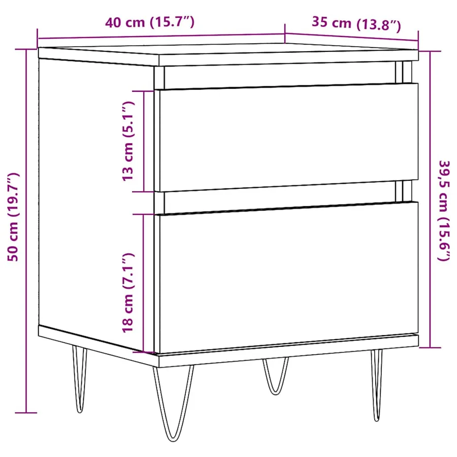Table de chevet chêne artisanal 40x35x50 cm bois d’ingénierie - 13