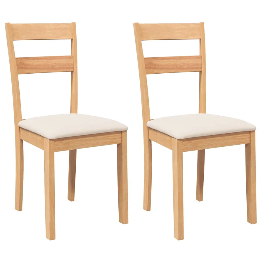 Chaises à manger coussins 2 pcs naturel bois massif caoutchouc - 2