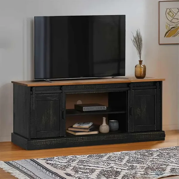 Meuble TV HALDEN 2 portes coulissantes noir 150x40x60 cm