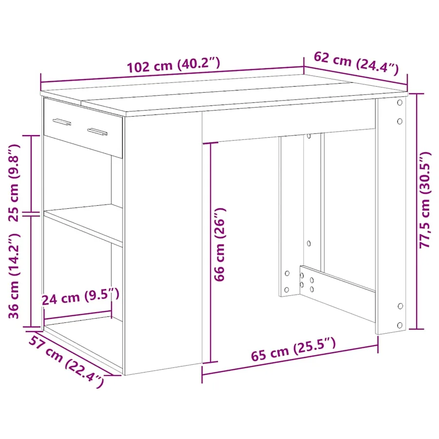 Bureau avec tiroir et étagère chêne noir bois d'ingénierie - 10