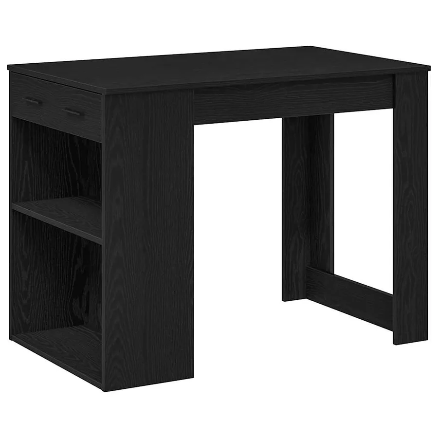 Bureau avec tiroir et étagère chêne noir bois d'ingénierie - 2