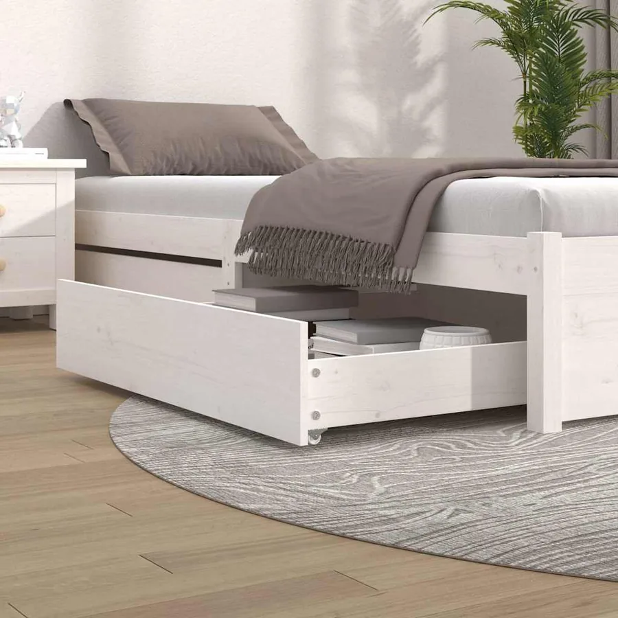Tiroirs de lit 2 pcs blanc Bois de pin massif