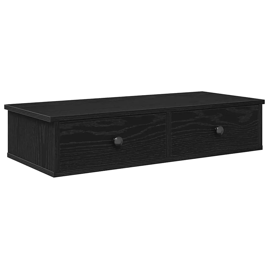 Étagère murale avec tiroirs noir 80x31x17 cm bois d'ingénierie - 2