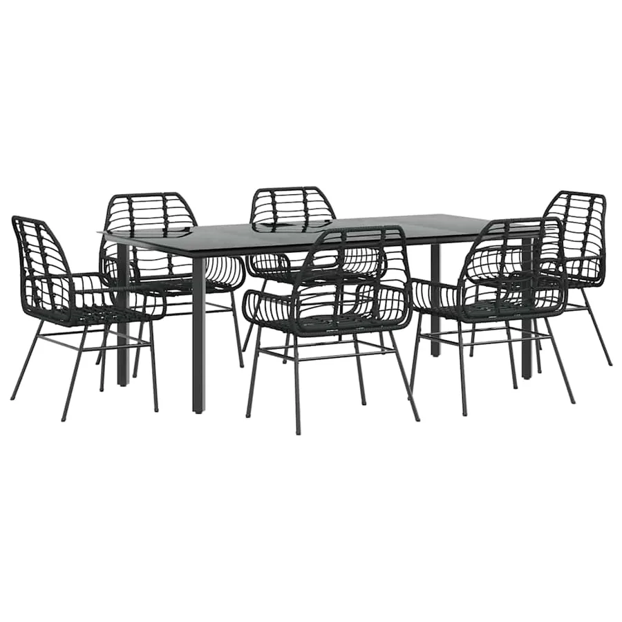 Ensemble à manger de jardin 7pcs noir poly rotin verre - 2