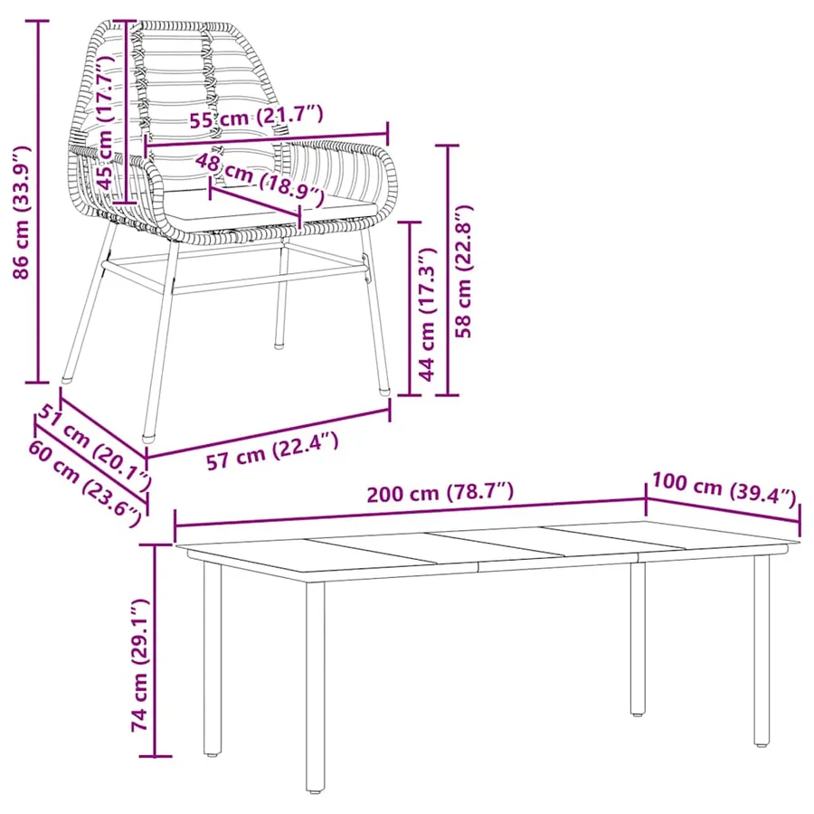 Ensemble à manger de jardin coussins 7pcs noir poly rotin verre - 10
