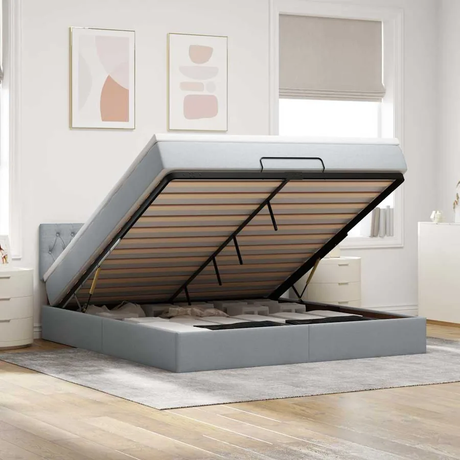 Lit ottoman avec matelas gris clair 160x200 cm tissu