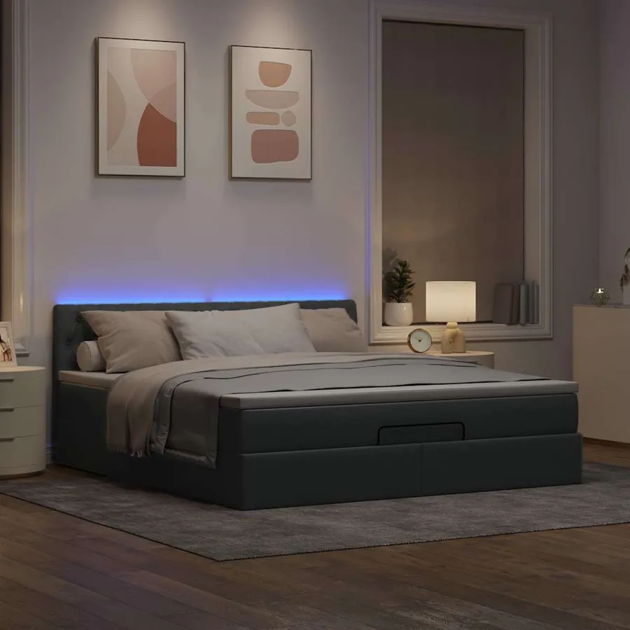 Lit ottoman avec matelas gris clair 160x200 cm tissu - 3