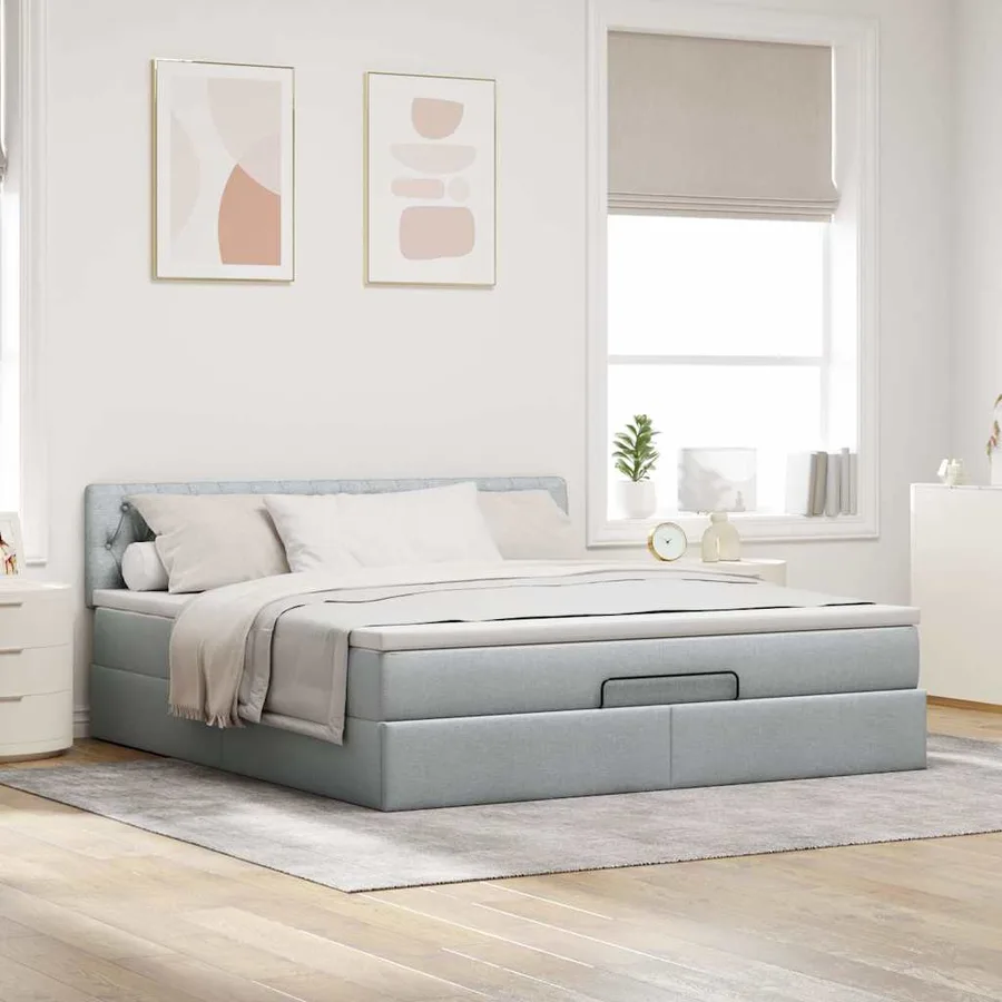 Lit ottoman avec matelas gris clair 160x200 cm tissu - 6