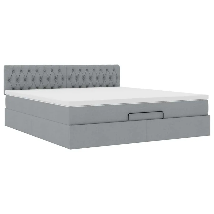 Lit ottoman avec matelas gris clair 160x200 cm tissu - 7