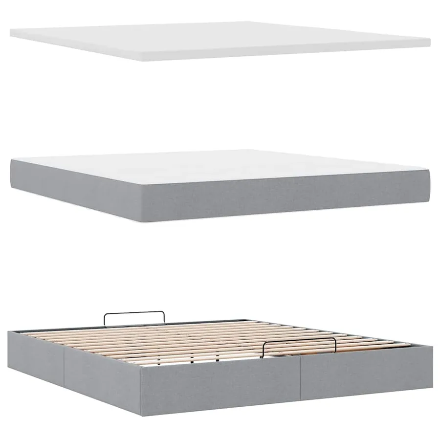 Lit ottoman avec matelas gris clair 160x200 cm tissu - 9