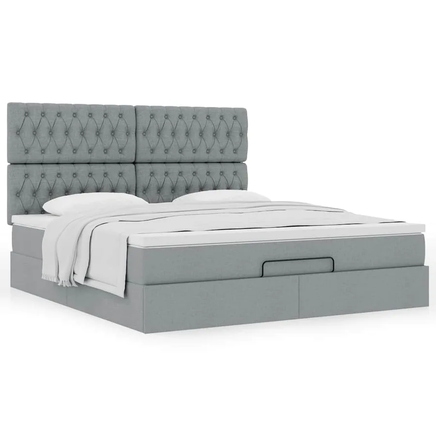 Cadre de lit ottoman et matelas gris clair 160x200cm tissu - 4
