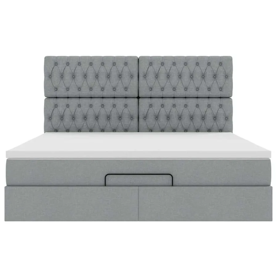 Cadre de lit ottoman et matelas gris clair 160x200cm tissu - 7