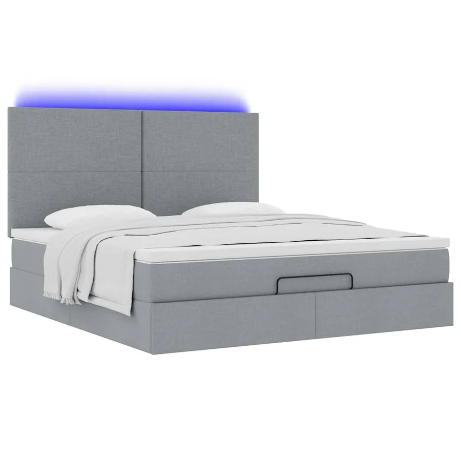 Cadre de lit ottoman et matelas gris clair 160x200cm tissu - 6
