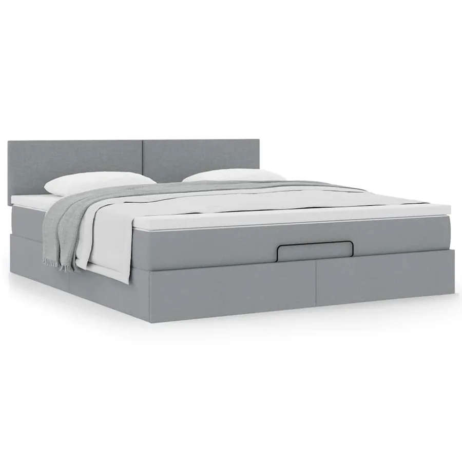 Lit ottoman avec matelas gris clair 160x200 cm tissu - 4