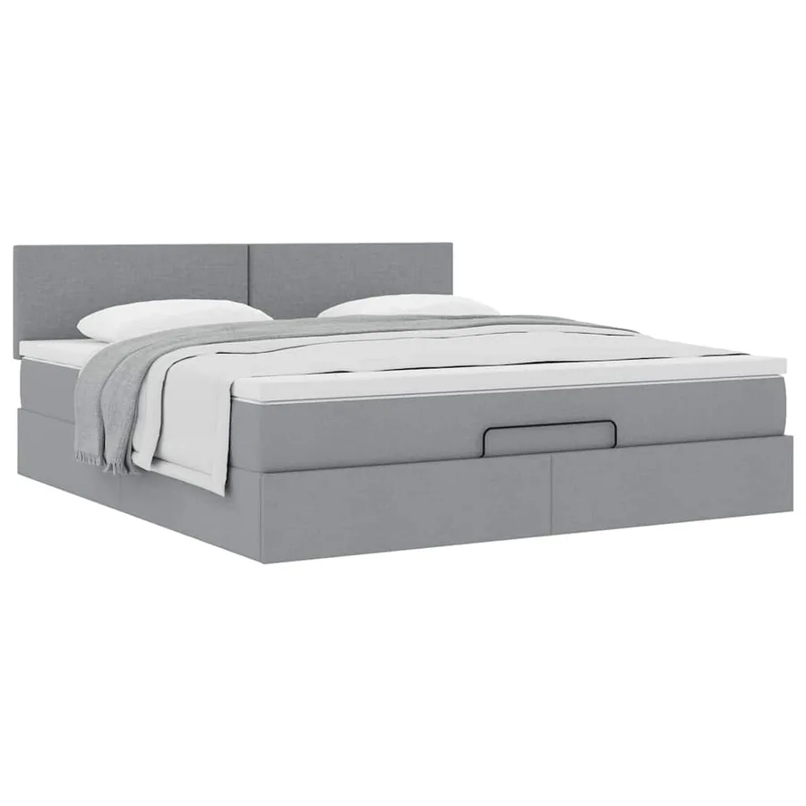 Lit ottoman avec matelas gris clair 160x200 cm tissu - 5